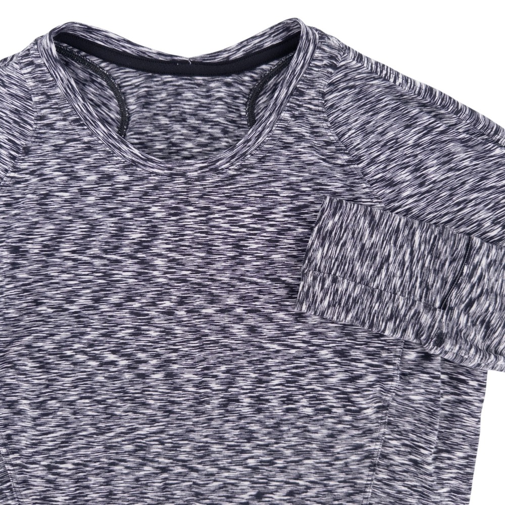 Lululemon Runderful Long Sleeve Shirt Space Dye Black‎ White Rulu Womens Size 8